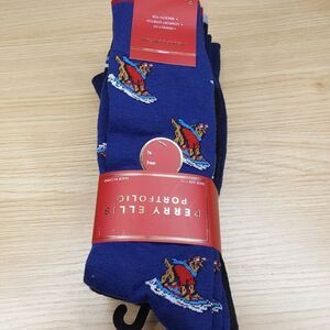 PERRY ELLIS Crew Socks 6-Pack Blue Casual Comfort Stretch Smooth Toe